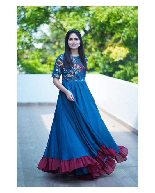 Beautiful Blue Georgette Digital Print Anarkali long Kurti Gown