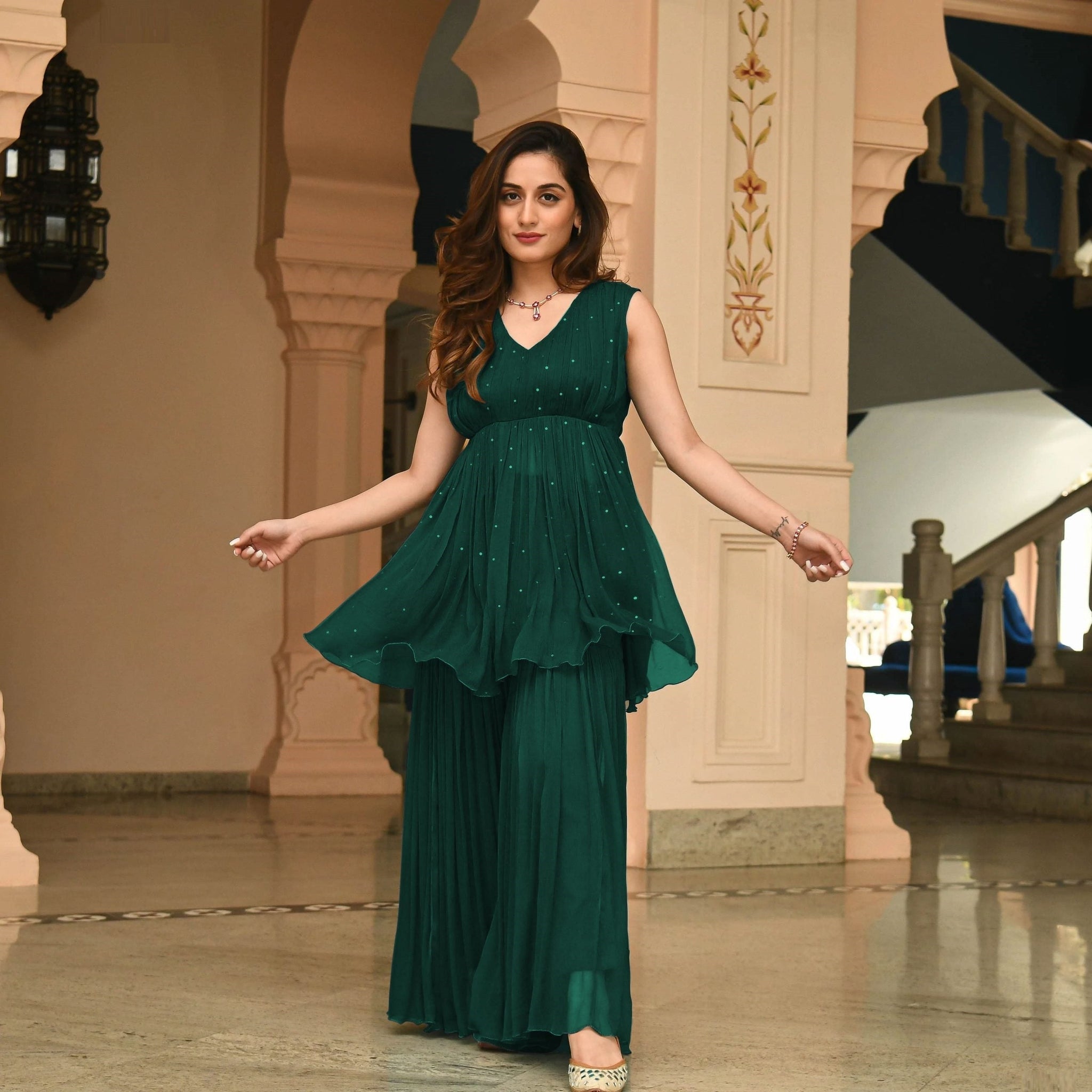 GREEN COLOR NEW TRENDY SHARARA SUIT