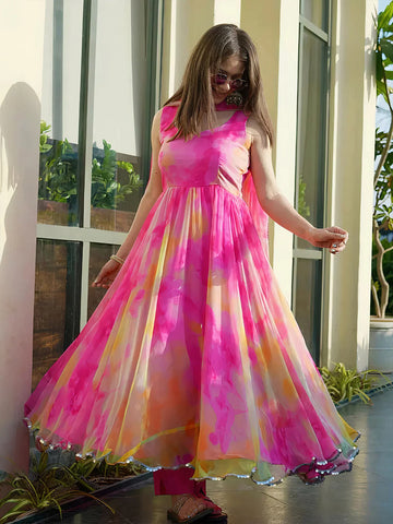 Pink Organza Anarkali Gown