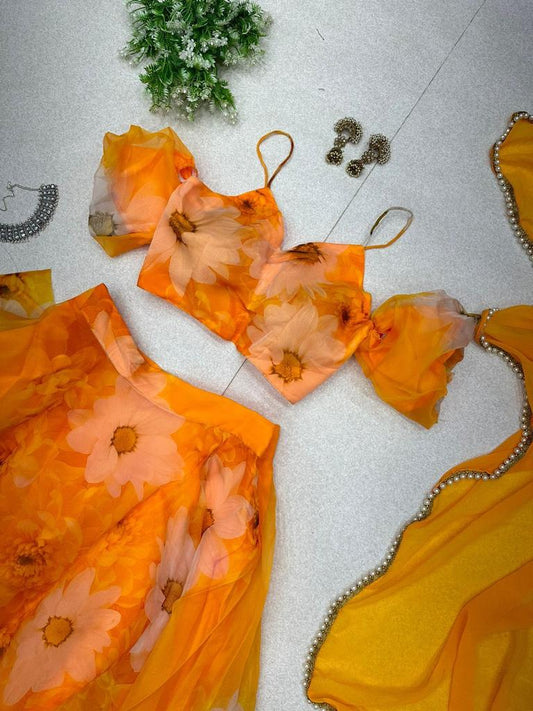 Special Haldi crop top with lengha & dupatta Yellow