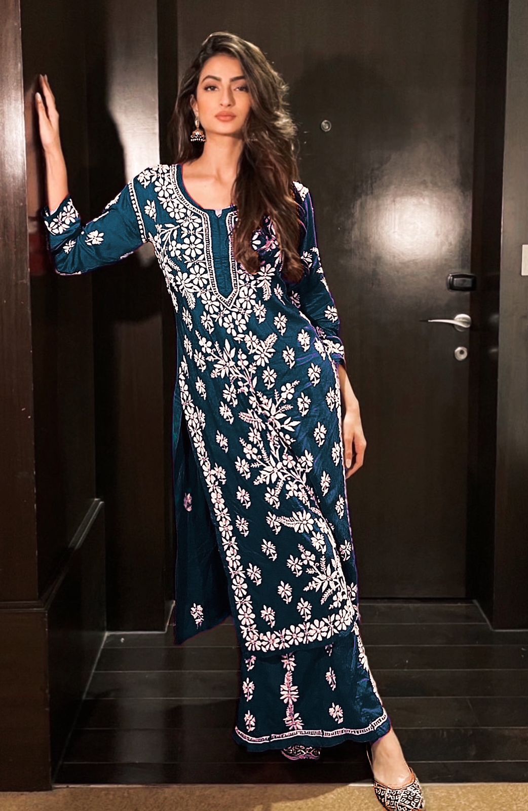 New Chikankari Exclusive Kurti_Pent Pair (Navy Blue)