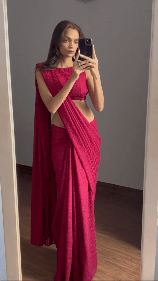 Pure Thred With Chikankari Work Saree