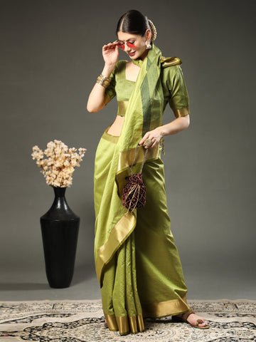 Asparagus Green Assam Silk Saree