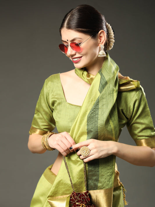 Asparagus Green Assam Silk Saree