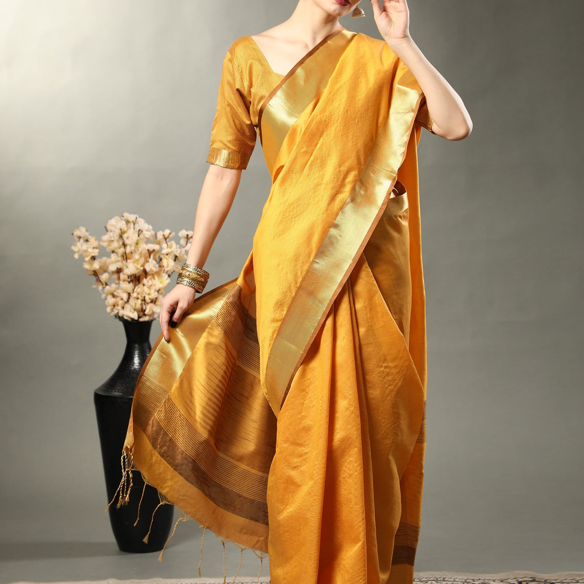 Dandelion Yellow Assam Silk Saree