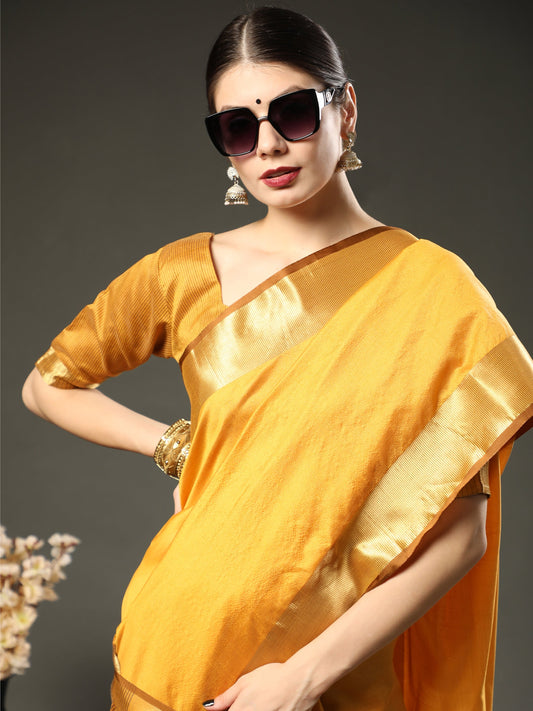 Dandelion Yellow Assam Silk Saree