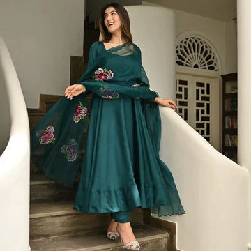 Featuring Green Anarkali Embroidered Dupatta