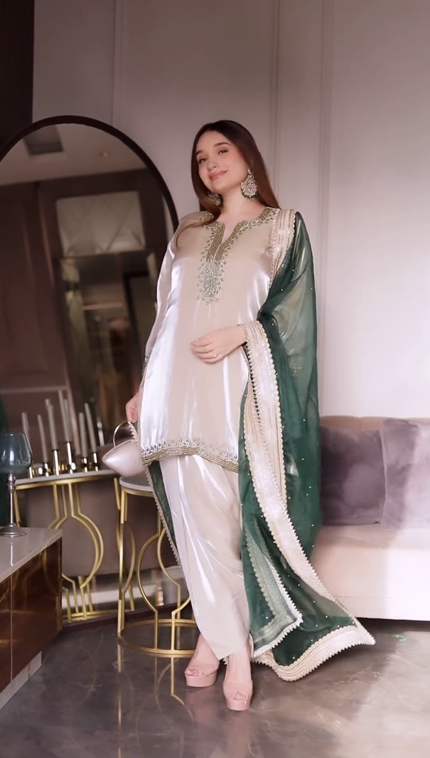 Pure gawadin silk suit ready with hand work