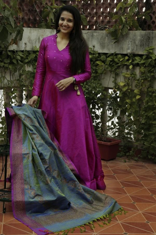 Maroon Tafeta Silk Readymade Gown