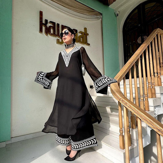 BLACK AFGHAN KURTA STYLE DESIGNER SET