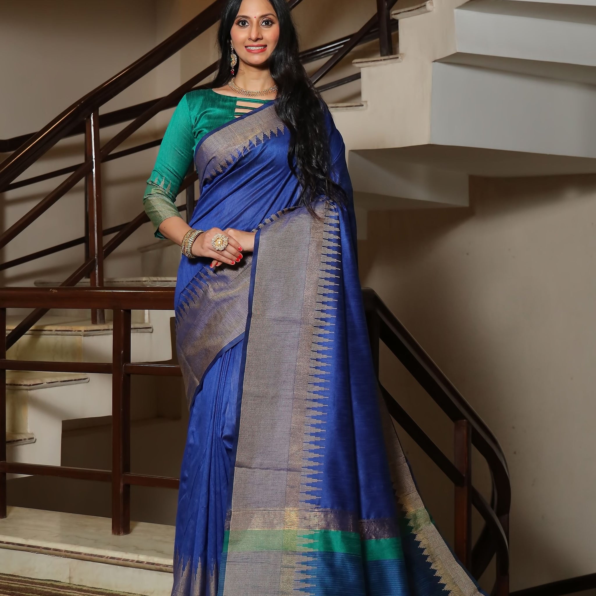 Bay Of Many Blue Tussar Silk Saree