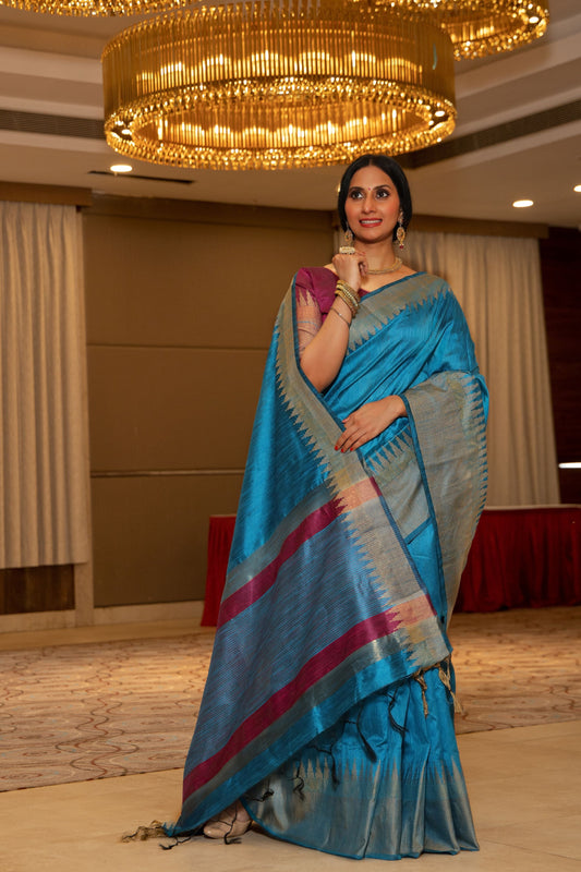 Eastern Blue Banarasi Raw Silk Saree