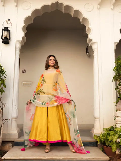 Sunflower Yellow Anarkali Set - Set Of Three