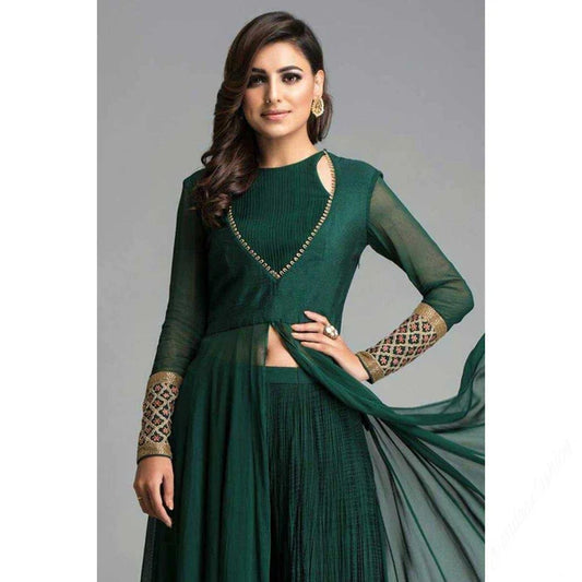 Bottle Green Georgette Anarkali Suit With Plazo