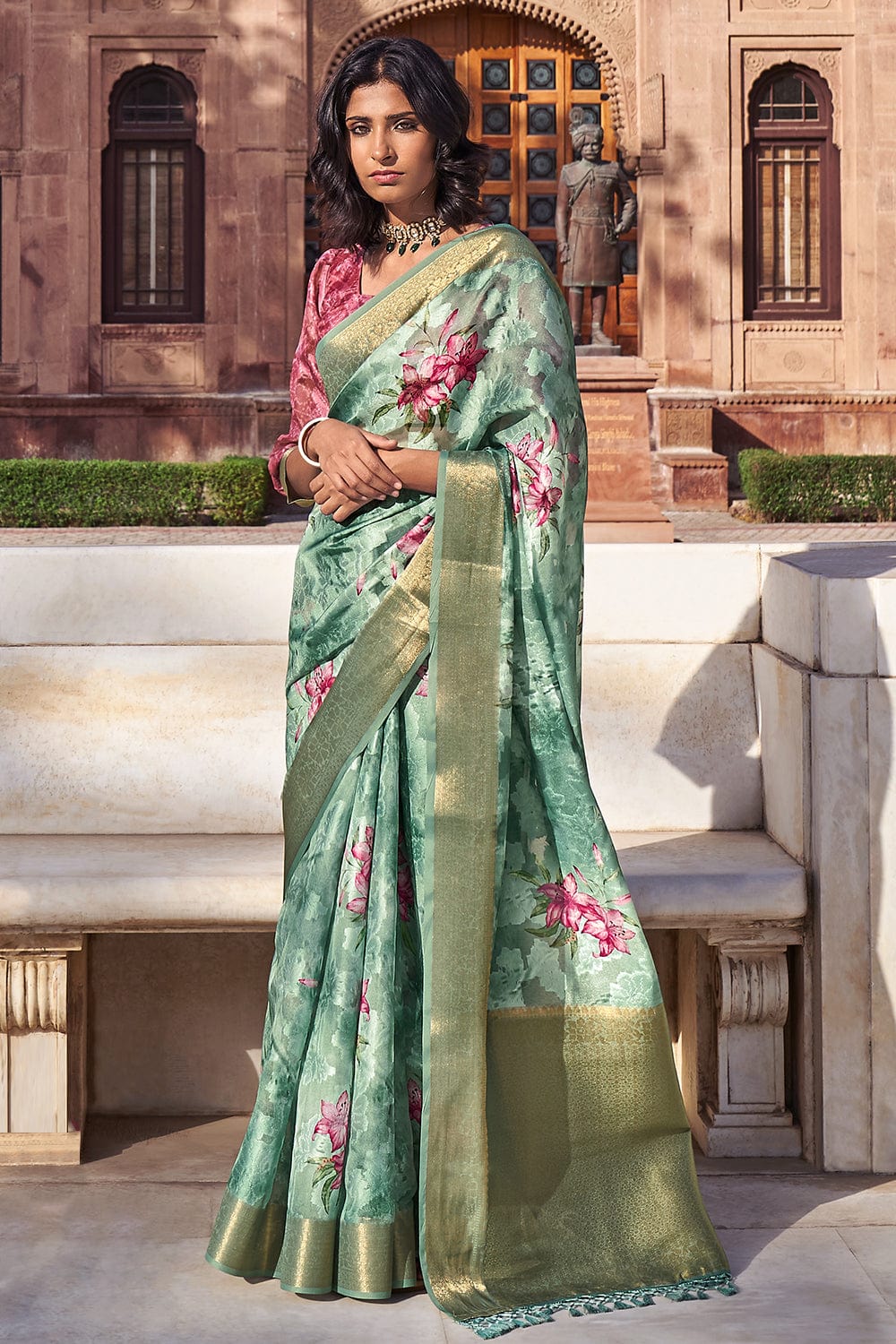 Emerald Green Brasso Saree