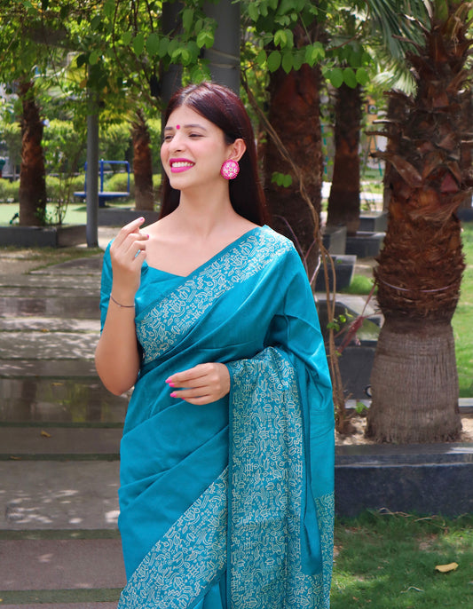 Cerulean Blue Banarasi Raw Silk Saree