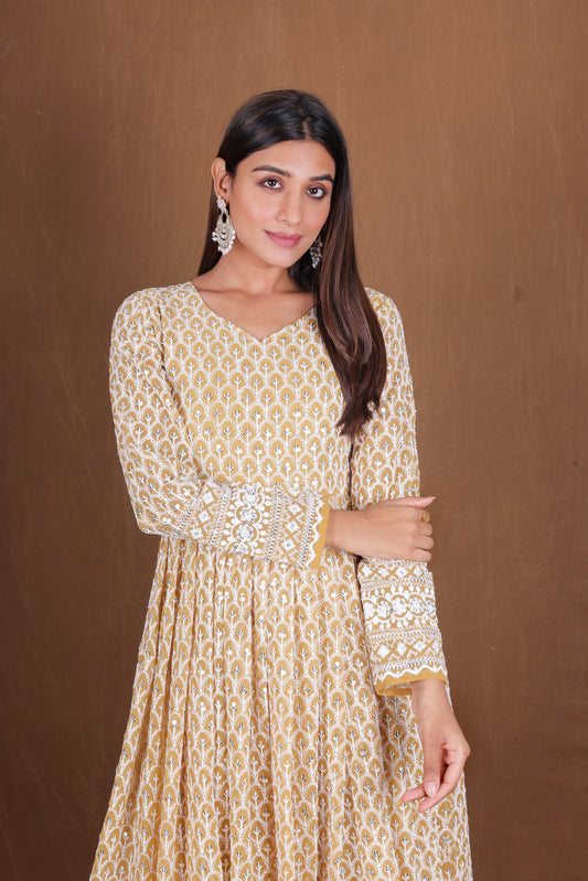 Mustard yellow Hand chikankari work Dress