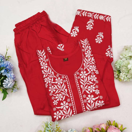 New Chikankari Exclusive Kurti_Pent Pair Design(Red)