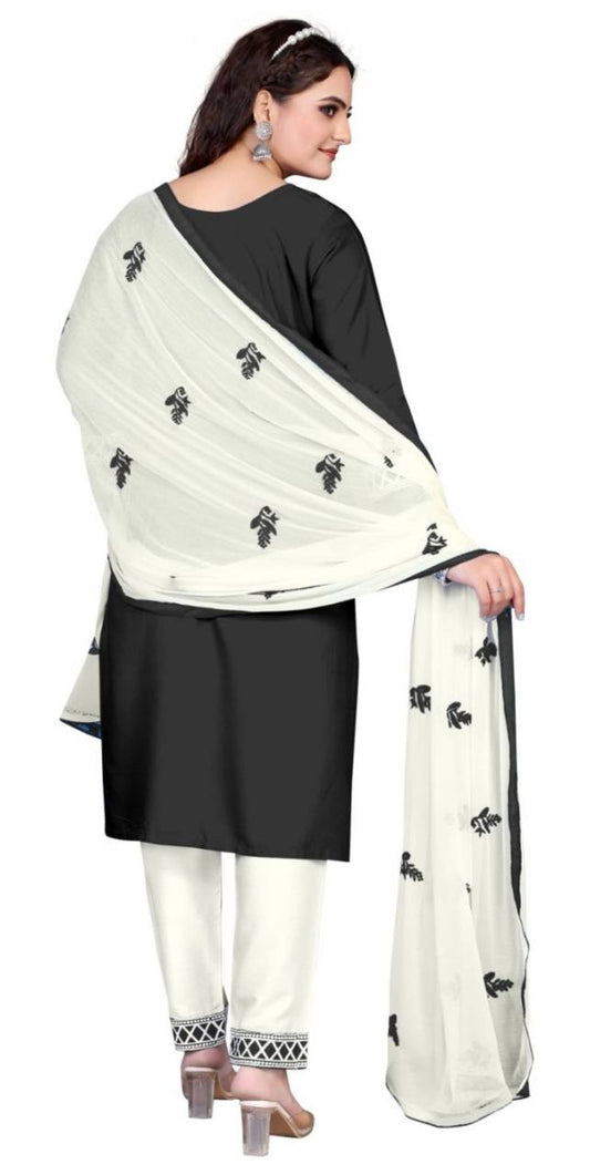 Exclusive Chikankari Kurti_Pant Set With Dupatta (Black )