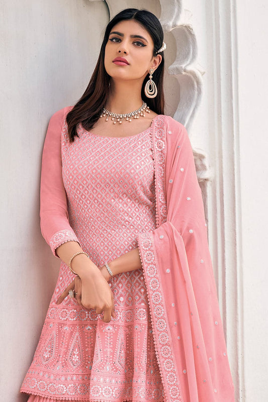 Peach Pink Sharara Suit